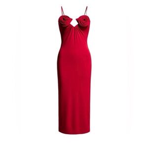 Red spaghetti straps dress with floral accents